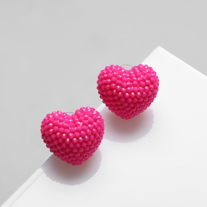 Серьги пластик «Карамель» сердце, цвет ярко-розовый - Фото 1