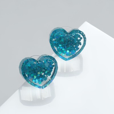 Серьги пластик «Карамель» сердце конфетти, цвет голубой