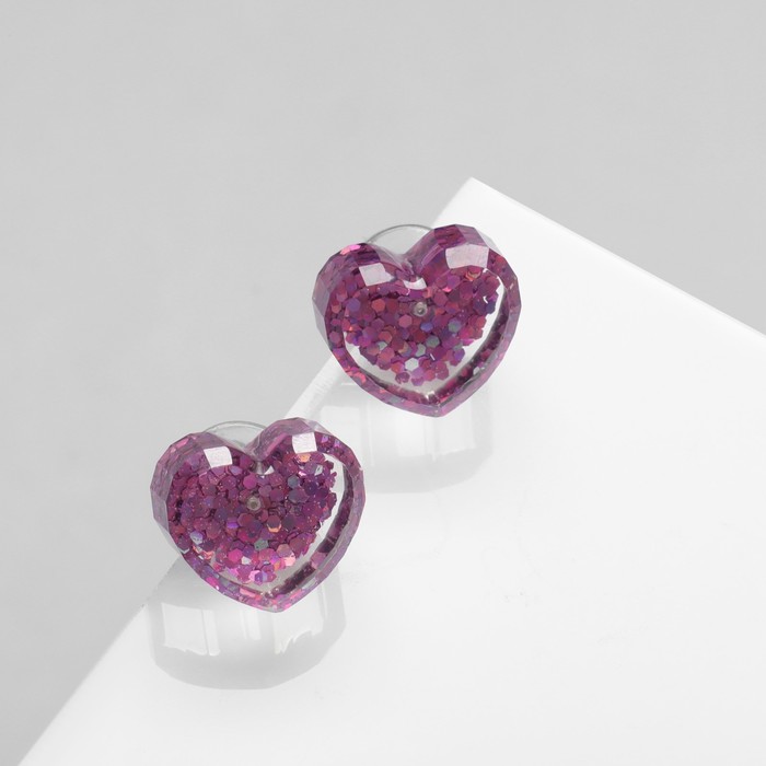 Серьги пластик "Карамель" сердце конфетти, цвет розовый