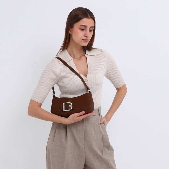Сумка женская багет на молнии, 26×5×10.5 см, шоколадная 10227944