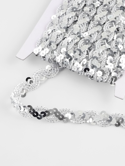 Тесьма декоративная с пайетками, 15 мм, 9,1 ± 0,5 м, цвет серебряный