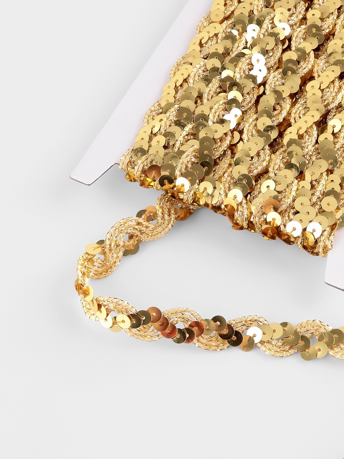 Тесьма декоративная с пайетками, 15 мм, 9.1±0.5 м, цвет золотой - Фото 1