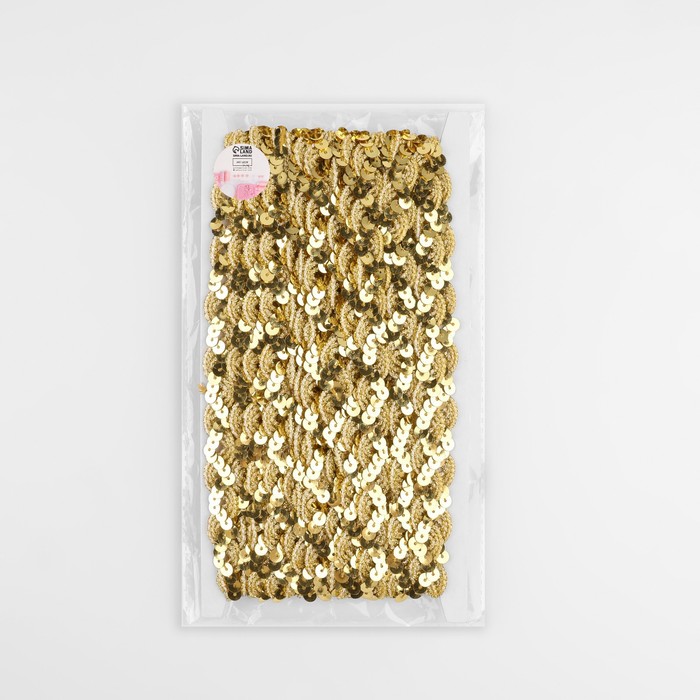 Тесьма декоративная с пайетками, 15 мм, 9,1 ± 0,5 м, цвет золотой