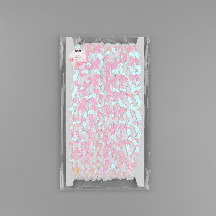 Тесьма декоративная с пайетками, 15 мм, 9,1 ± 0,5 м, цвет белый/перламутровый