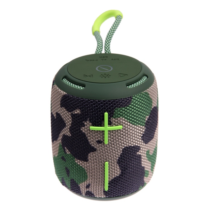 Портативная колонка Booms350, 7 Вт, 1200 мАч, подсветка, micro SD, хаки - Фото 1