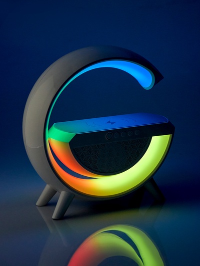 Портативная колонка - ночник BT2301, 5 Вт колонка, 10 W зарядка, 1200 мАч, подсветка, белая