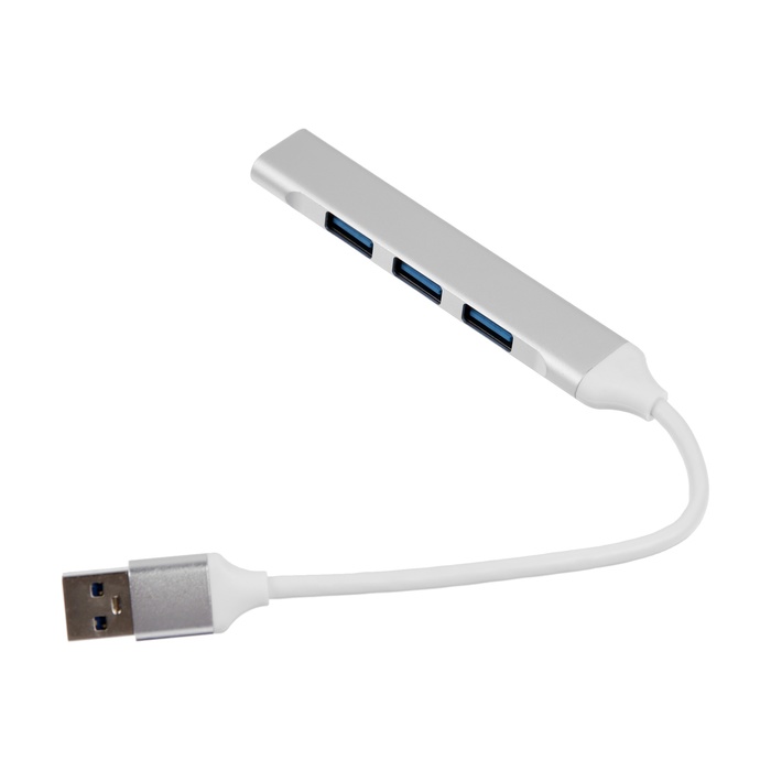 USB-разветвитель (HUB), 4 порта, кабель 10 см, серебристый - Фото 1