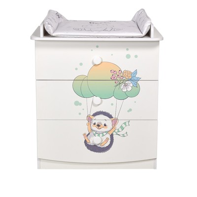 Комод Фея 1380 «Ёжик на шаре», с пеленальной рамой, цвет белый