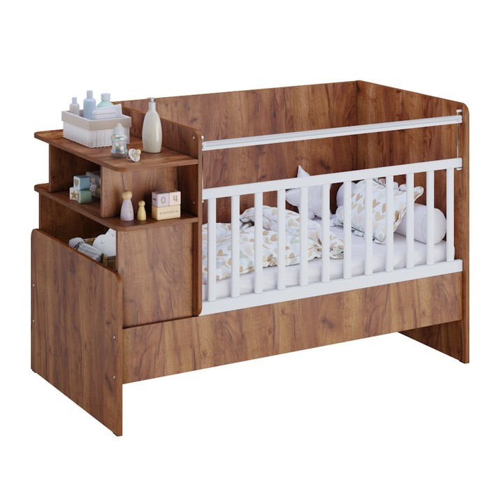 Кроватка-трансформер детская Polini Kids Ameli 1150, цвет белый-дуб крафт - Фото 1