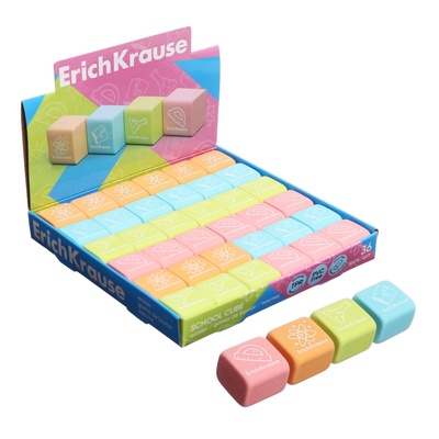 Ластик ErichKrause «School cube», 22×22×17 мм, синтетика, микс
