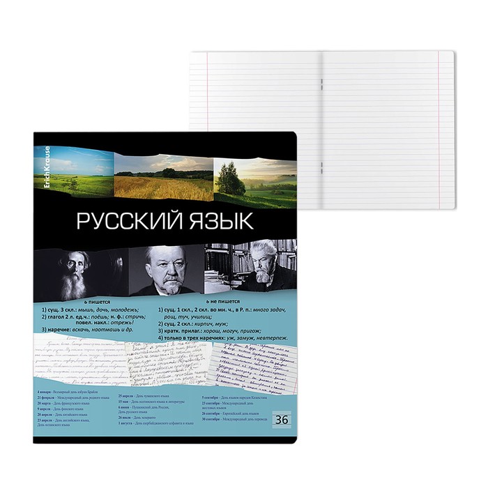 Тетрадь предметная РУССКИЙ ЯЗЫК, 36 листов в линейку, ErichKrause Timeline, мелованный картон, блок офсет 100% белизна, инфо-блок - Фото 1