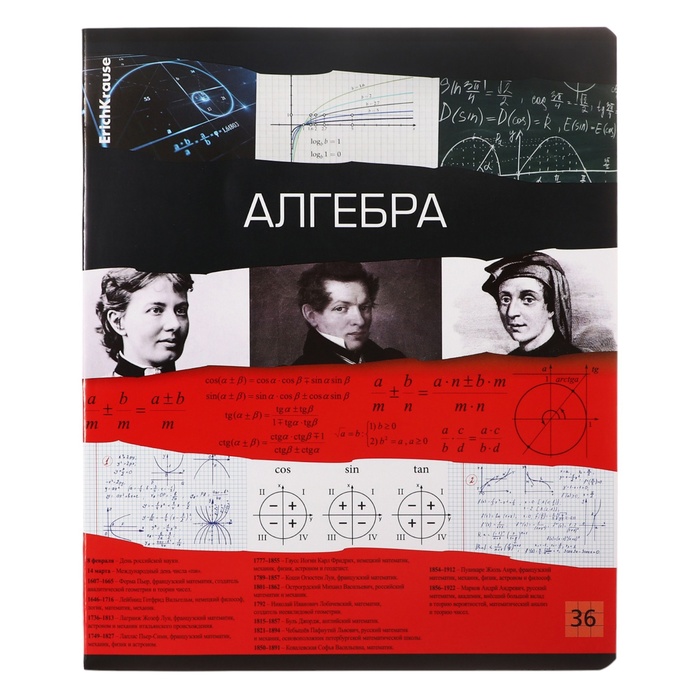 Тетрадь 36 листов, Алгебра, ErichKrause "Timeline", клетка, обложка дизайнерский картон, трафаретная печать - Фото 1