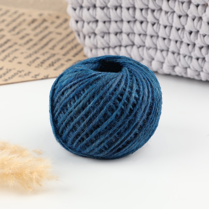 Шпагат для плетения, джутовый, d = 1,7 мм, 50 м, цвет синий МИКС - Фото 1