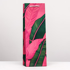 Пакет подарочный "Листья" зелено-розовый 12 х 36 х 8,5 см - фото 321428353