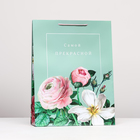 Пакет подарочный "Цветы" зеленый, 33 х 42,5 х 10 см - фото 3405775