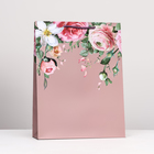 Пакет подарочный "цветы" темно-розовый, 32,5 х 42,5 х 10 см - фото 321428389
