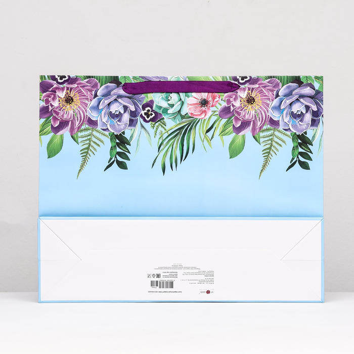 Пакет подарочный "Цветы" голубой, 50 х 40 х 15 см