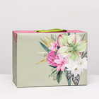 Пакет подарочный "Цветы" серо-розовый, 27 х 20 х 13 см - фото 321428409