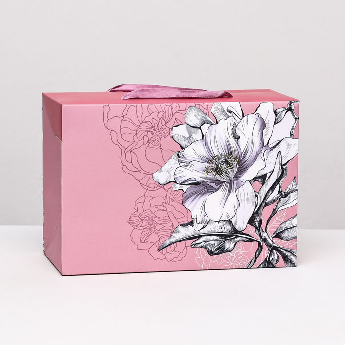 Пакет подарочный "Цветок" персик, 23 х 16 х 11 см - Фото 1