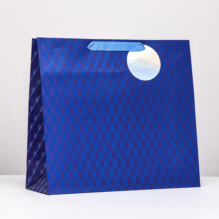 Пакет подарочный Узоры синий, 36 х 32 х 12 см