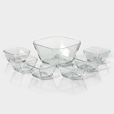 Салатники «Карен», набор 7 шт.: салатники 300 мл, d=10.6 см (6 шт.), салатник 1.9 л, d=19.6 см (1 шт.), стекло