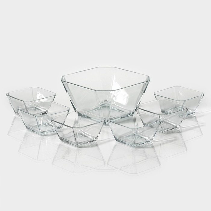 Салатники «Карен», набор 7 шт.: салатники 300 мл, d=10.6 см (6 шт.), салатник 1.9 л, d=19.6 см (1 шт.), стекло