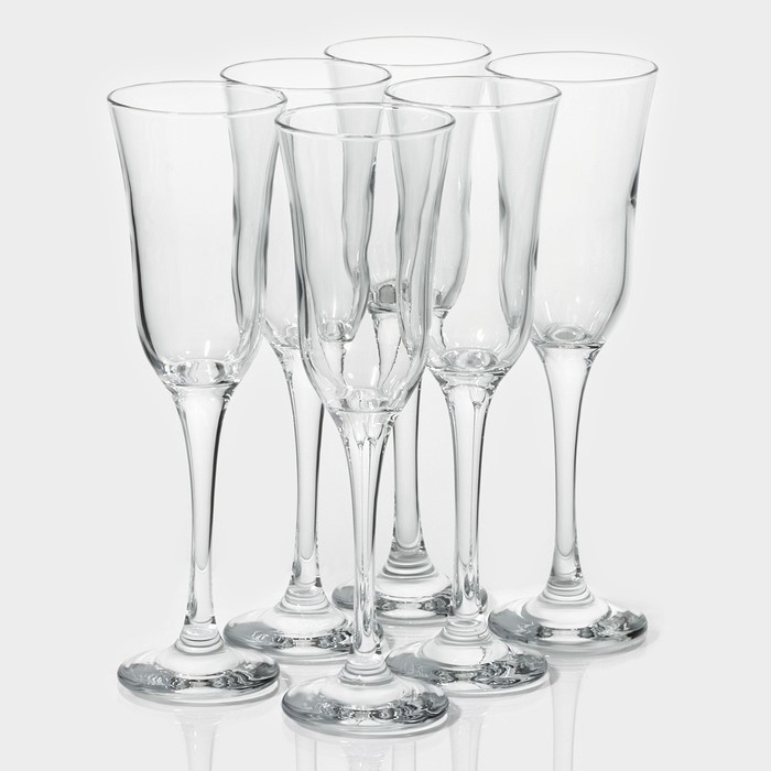 Набор стеклянных бокалов для шампанского Lav «Вальс», 190 мл, 6,7×22,5 см, 6 шт - Фото 1