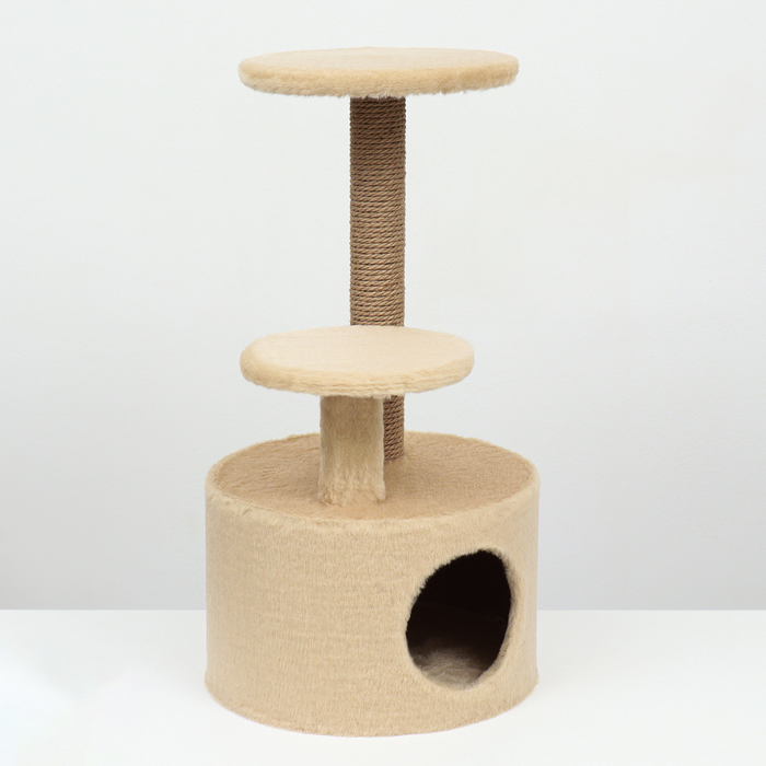 Комплекс для кошек с когтеточкой, с круглым домом, 2 полками, 42 х 42 х 90 см, бежевый