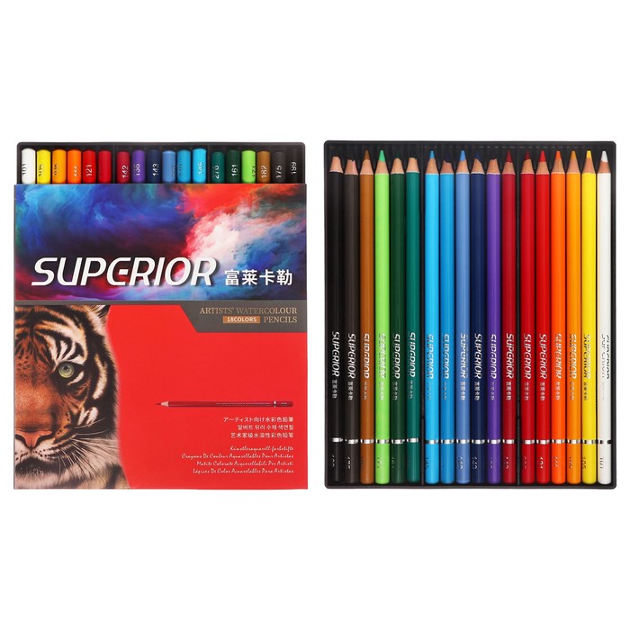 Карандаши цветные акварельные 18 цветов, в картонной коробке WCP-18 - Фото 1