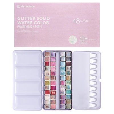 Краски акварельные перламутровые 48 цветов металлической коробке  CG2019-48
