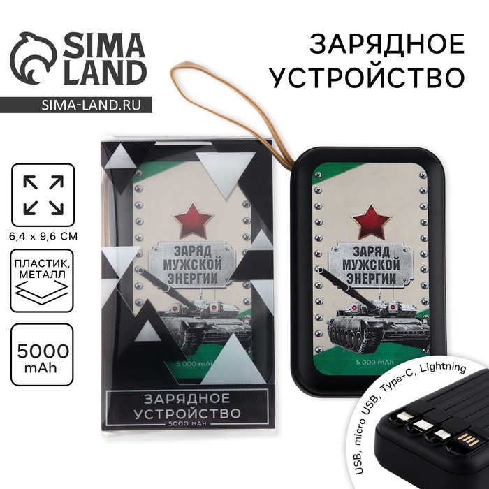 Зарядное устройство «Заряд мужской энергии», 5000мА, мод. PB-01, 10,4 х 6,4 см - Фото 1