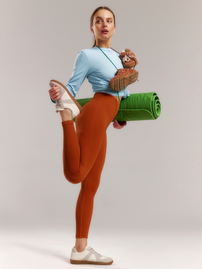 Легинсы спортивные женские MINAKU: SPORTLY, коричневые, размер 42 (S)