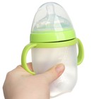 Бутылочка для кормления M&B, широкое горло Ø70 мм, от 6 мес, 250 мл, с ручками, силиконовая колба, зеленый - Фото 9