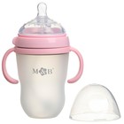Бутылочка для кормления M&B, широкое горло Ø70 мм, от 6 мес, 250 мл., с ручками, силиконовая колба, розовый - Фото 2