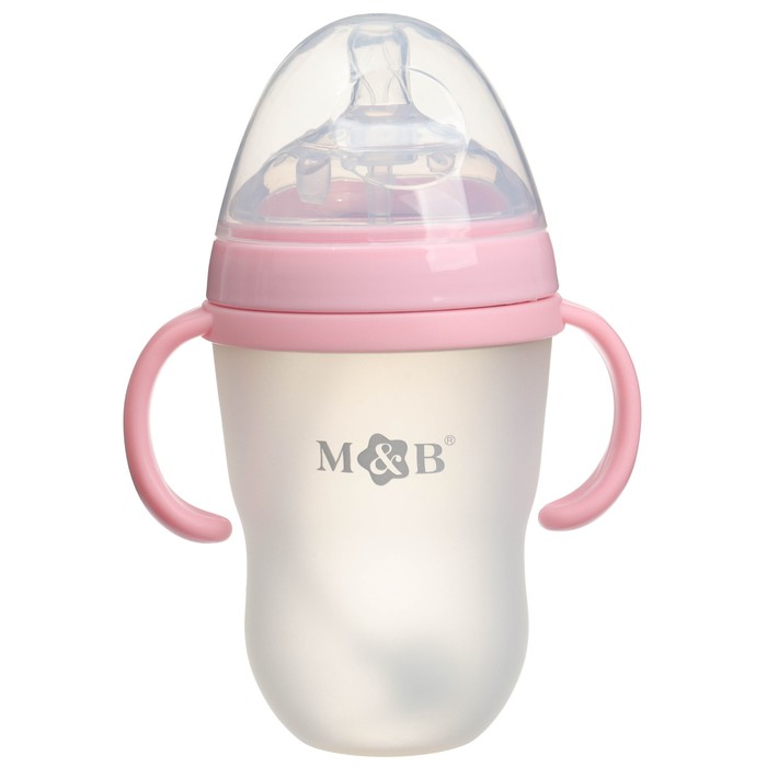 Бутылочка для кормления M&B, ШГ Ø70мм, 250мл., с ручками, силиконовая колба, цвет розовый