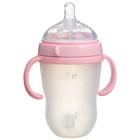 Бутылочка для кормления M&B, широкое горло Ø70 мм, от 6 мес, 250 мл., с ручками, силиконовая колба, розовый - Фото 4