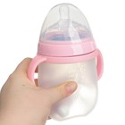 Бутылочка для кормления M&B, широкое горло Ø70 мм, от 6 мес, 250 мл., с ручками, силиконовая колба, розовый - Фото 9