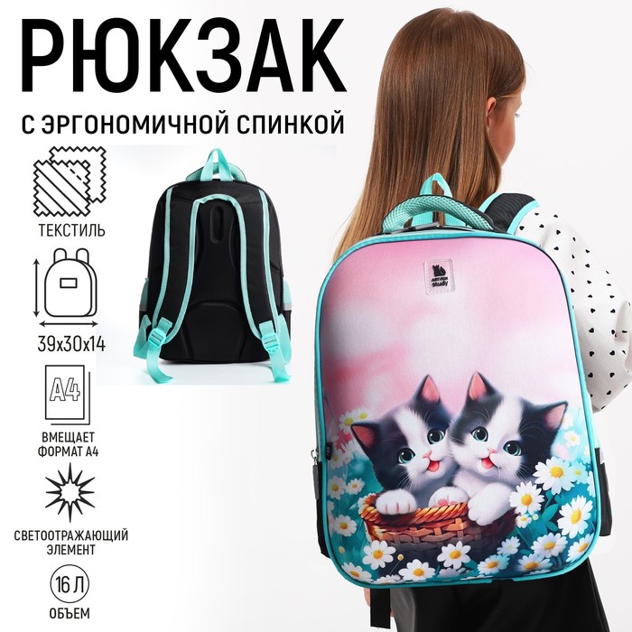 Рюкзак школьный каркасный 39х30х14 см  «1 сентября: Милые котята» - Фото 1