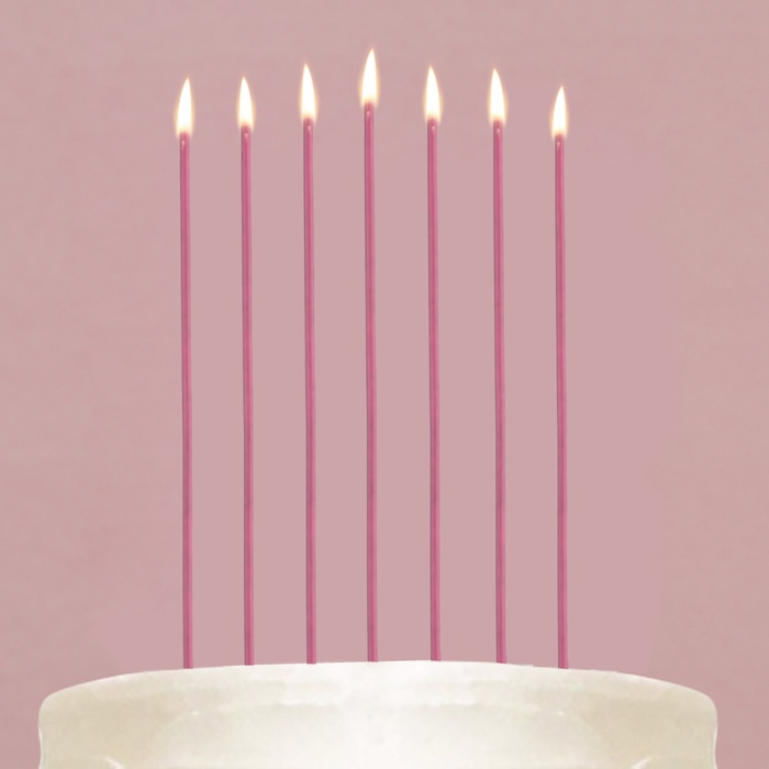 Свечи в торт незадуваемые, розовые, 16,8 х0,2 см,  24 шт