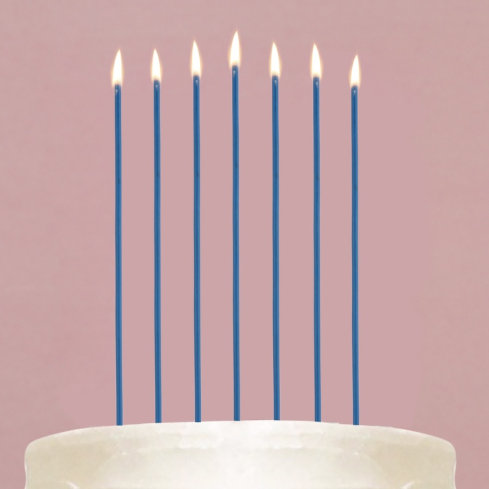 Свечи в торт незадуваемые, голубые, 16,8 х0,2 см,  24 шт