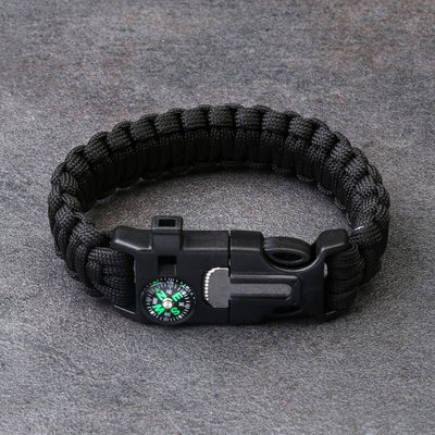 Браслет для выживания 4в1 (паракорд, компас, свисток, огниво), чёрный