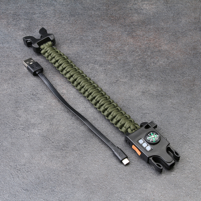 Браслет для выживания 5в1 (паракорд - 3 м, компас,свисток,огниво, фонарь), олива