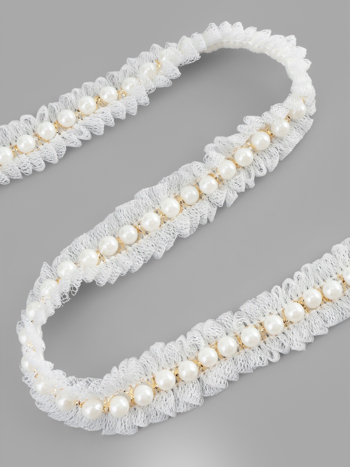 Рюш с бусинами, 20 мм, 4.5 ± 0.5 м, цвет белый - Фото 1