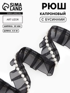 Рюш капроновый, с бусинами, 30 мм, 4.5±0.5 м, чёрный/белый - Фото 1