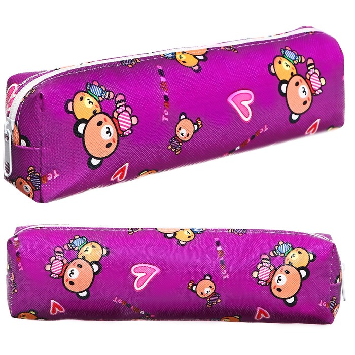Пенал школьный на молнии Calligrata «Мишки», с принтом фиолетовый - Фото 1