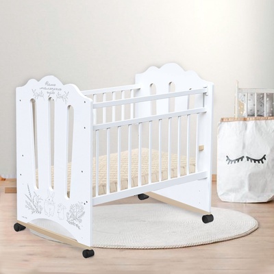 Кровать детская колесо-качалка 1200×600 Нежность, белая, Крошка Я