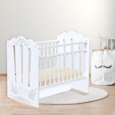 Кровать детская колесо-качалка с маятником 1200×600 «Нежность», белая, Крошка Я