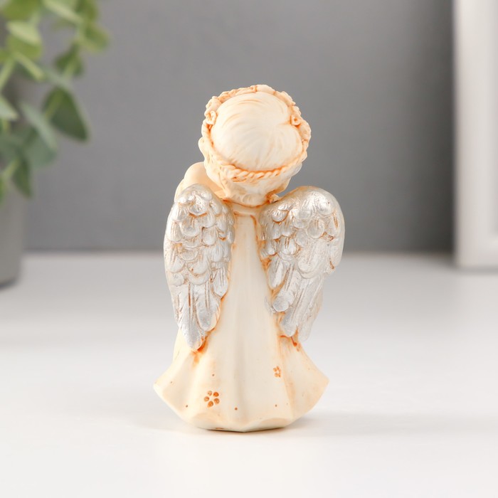 Сувенир полистоун "Ангел в цветочном платье и венке с серебристыми крыльями" МИКС 8,5 см
