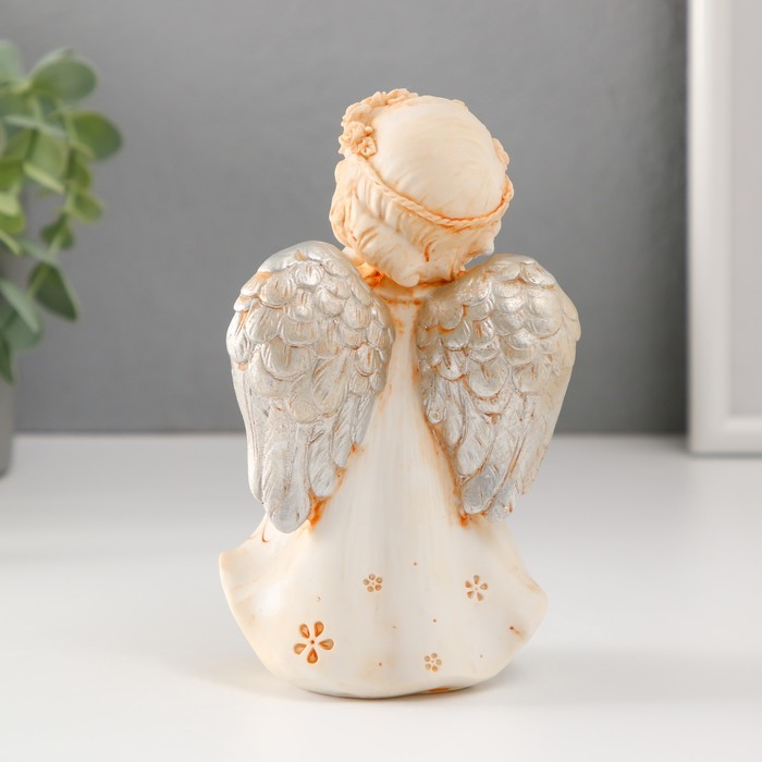 Сувенир полистоун "Ангел в цветочном платье и венке с серебристыми крыльями" МИКС 14,5 см
