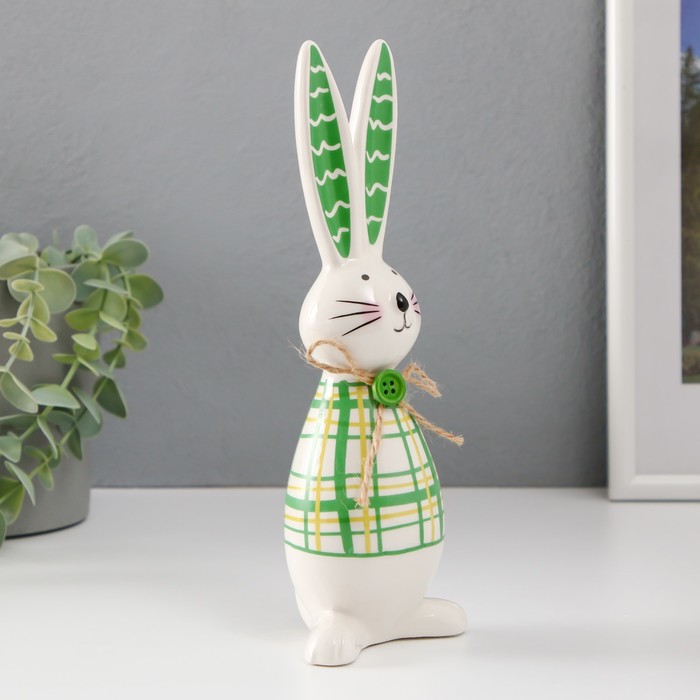 Сувенир керамика "Зайчонок, рубашка в клеточку" зелёный 7,8х6,3х22,2 см